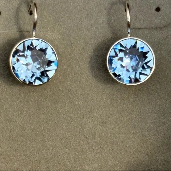 Authentic Swarovski MINI Bella Blue Crystal Bezel Rhodium Lever Back Earrings - Picture 8 of 16